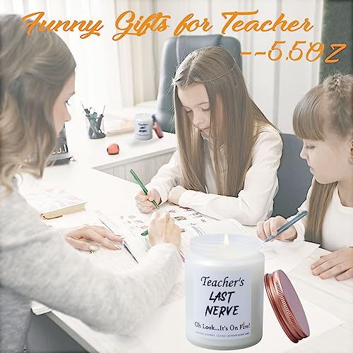 Teacher Appreciation Gifts,Teacher's Last Nerve Lavender Scented Candles, Funny Teacher Birthday Presents, Thank You Gift for Graduation, Retirement, Thanksgiving Christmas (5.5OZ White)