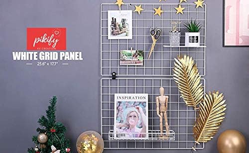 Pikify DIY Steel Grid Photo Frame for Wall [45 * 65cm-Black] Clip Holder Photo Frame,Multi Functional Creative Mesh Wall Grid-(White) Rectangular