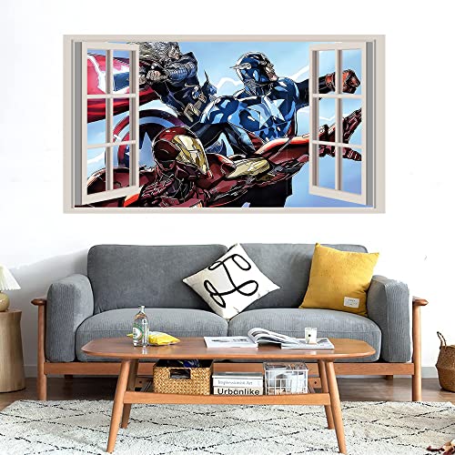 GADGETS WRAP Printed Wall Decal Sticker Fake Window Style Decal (90cm x 50cm) - Comics Iron Man Captain America Thor