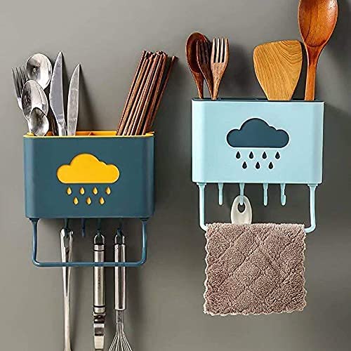 AJB Self Adhesive plastic wall mounted kitchen cutlery spoon fork knife chopstick holder organizer stand (Multi-colour, pack of 1)