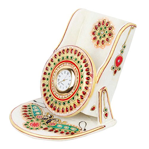 Kundan Meenakari Marble Mobile Stand with Clock 112