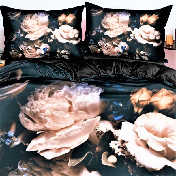 it&C's Imported Silk Elegant 3D Digital Printed 5 Pcs King Size Double Bed Luxury Heavy Comforter/Quilt Set with 3D Print Bedseet (Flower Design 5)