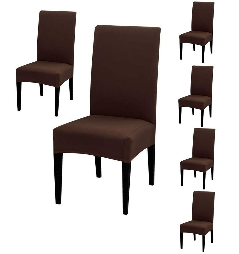 BRIDA ® Polyester Spandex Solid Plain Stretchable Elastic Dining Chair Covers Set of 6 (Brown, Standard)