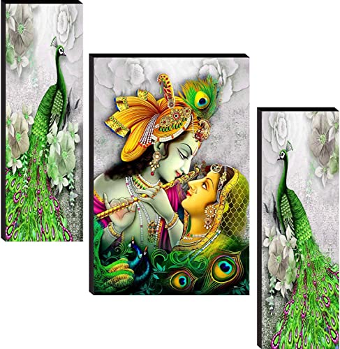 SAF Religious Radhe Krishna UV Textured Painting& SAF SANFJM31055 Radha Krishna Couple UV Textured Home Decorative Self Adhesive Religious Painting (18 Inch X 12 Inch) - Set of 3