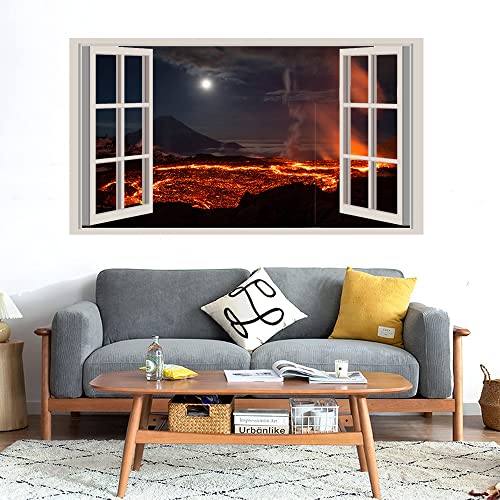 GADGETS WRAP Printed Wall Decal Sticker Fake Window Style Decal (90cm x 50cm) - Volcano