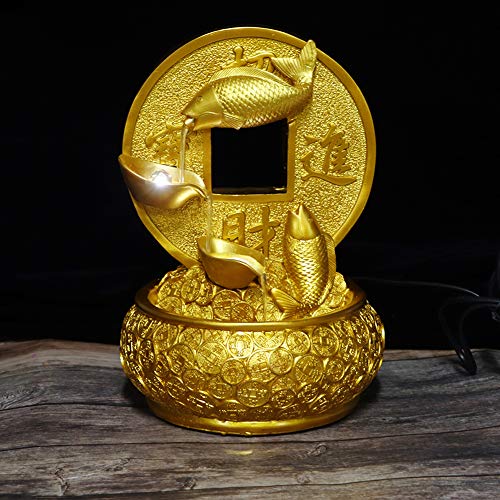 Ubersweet® Water Fountain, Resin Desktop Fountain, Landscape Fish Money Water Fountain Table Ornament Gold Waterfall Tabletop Fountain'||