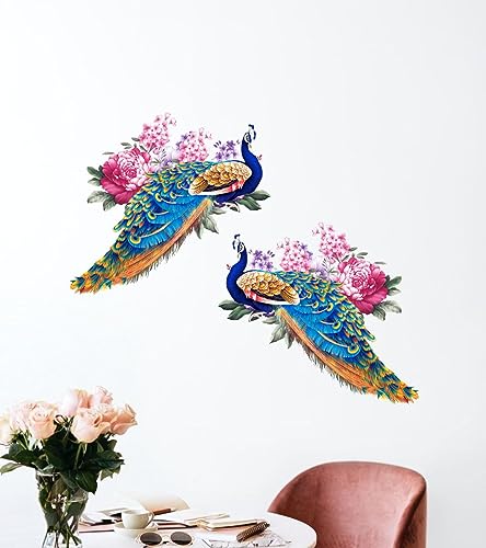 Decor Kraft Peacock with Flowers Wall Sticker & Decal,Size- 55 Cm X 40 Cm