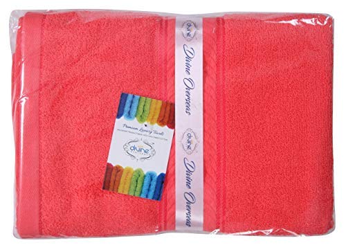 DIVINE OVERSEAS 100% Cotton/Soft/Highly Absorbent - Pack of 1 Elegance Medium Size Bath Towel, Soft Coral