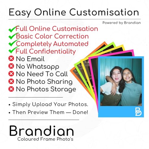 Brandian 30 Customised Coloured Frame Photo Print Picture Prints Customize Your Photos with our Style Prints Add Text & Emoji Gift Multicolour 4 X 3 Inches, (Pack of 30)