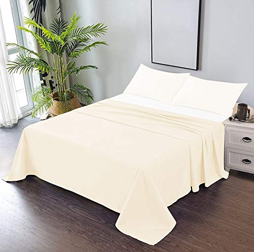 Trend Bedding Mart 1PC Solid Flat Sheet Smooth Touch Hotel Quality 100% Egyptian Cotton Perfectly Fit for Oversize and Extra Height King Bed 108 Inch x 112 Inch Ivory Solid 600 Thread Count