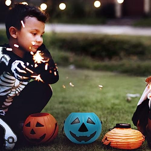 Garneck 2PCS Pumpkin Bucket - Trick or Treat Halloween Pumpkin Pail, Candy Bucket with Candle, Funny Pumpkin Candy Bucket for Halloween Party (Blue)