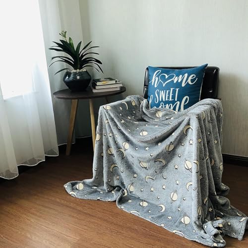 Prostuff.in® Super Soft Fuzzy Fluffy Plush Furry Fleece Glow in The Dark Throw Glowing Blanket with Galaxy Moon Star Pattern All Seasons Blanket for Kids Multicolour 1 Pcs (Size- 50x 60inch)