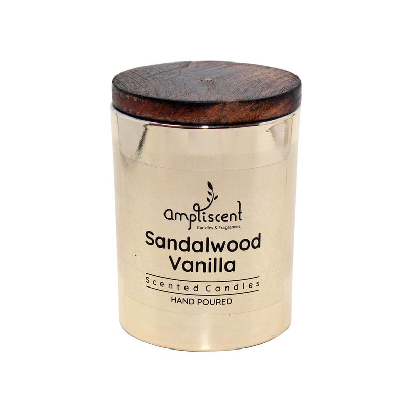 Ampliscent Natural Scented Candle for Home Decor | Highly Fragranced Frosted Glass Jar with Lid | 40 Hours Burning Time | Hand Poured Pure Wax Candles - Sandalwood Vanilla