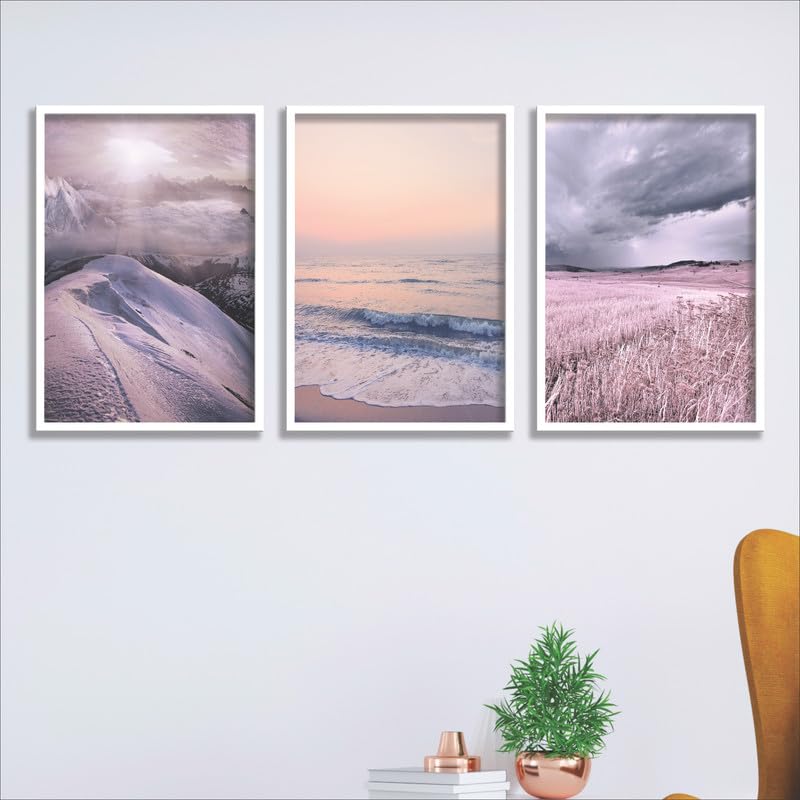 SAF paintings Set of 3 Sea Waves and mountain Wall Painting for Home Decoration SA-WHITEMX33508