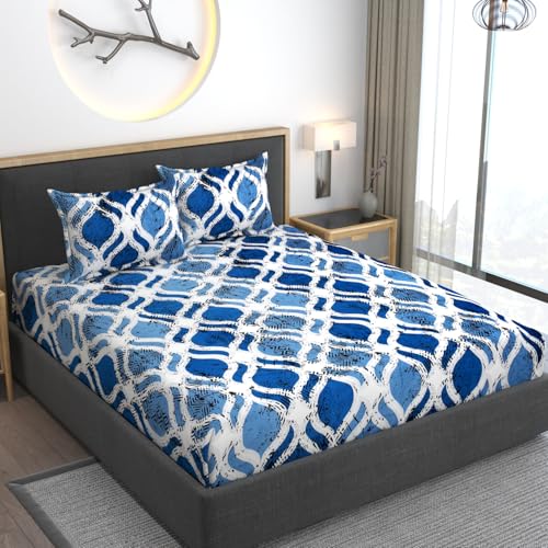 AMEYAA Flannel Elastic Fitted Warm Besheets for Double Bed, Printed Elastic Fitted Winter Season for King Size Bed with 2 Pillow Covers, Woolen Double bedsheet for Winter, Size-78 x 72 Inches Zigzag