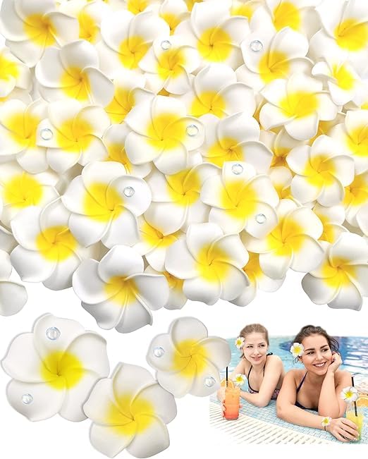 Casa Azul Artificial Foam Frangipani Champa Hawaii Beach Water Floating 7cms Big Flowers, Plumeria Flower for Home Decor, Festival, Pooja, DIY Craft -White(Pack of 100)