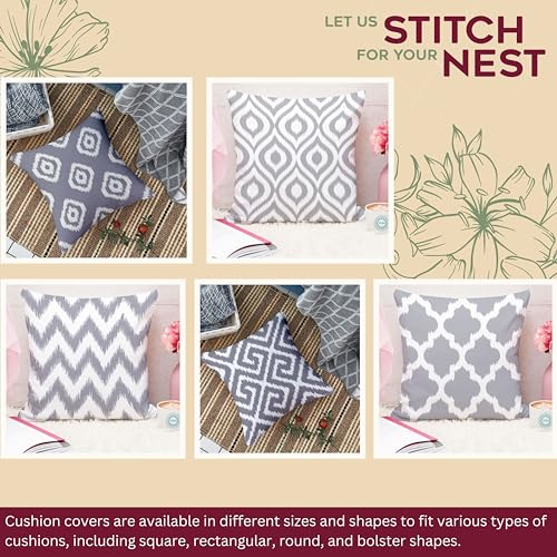 STITCHNEST Cotton 100TC Cushion Cover, 16 x 16 Inches, Grey, Set of 5