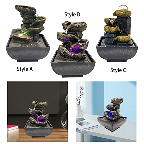 CALANDIS® Indoor Tabletop Fountain Waterfall Resin with LED Lights for Desk Garden Style A'