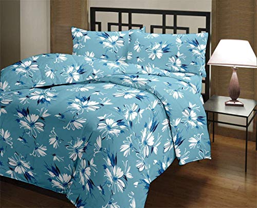 Shopbite Blue White Flowers Print Singal Bed Reversible AC Blanket | Dohar (Microfiber,Blue)