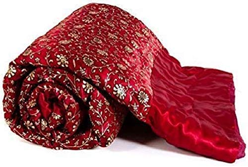 Namaste India Double Bed Size Jaipuri Silk AC Quilt Razai Blanket, Dohar with Gold Prints Double Bed Quilt/Comforter Winter Quilt - (RED)