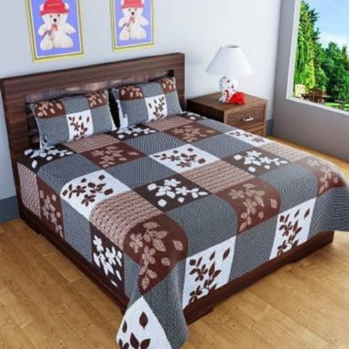 140 TC Microfiber Double 3D Printed Bedsheet (Pack of 1, Brown) Brown Box 3D 10