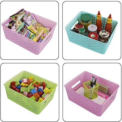 Kuber Industries Multipurpose Solitaire Storage Basket with Lid|Strong Plastic Material & Side Grip|Size Medium 30 x 24 x 12, Pack of 3 (Multi)-CTLTC10891