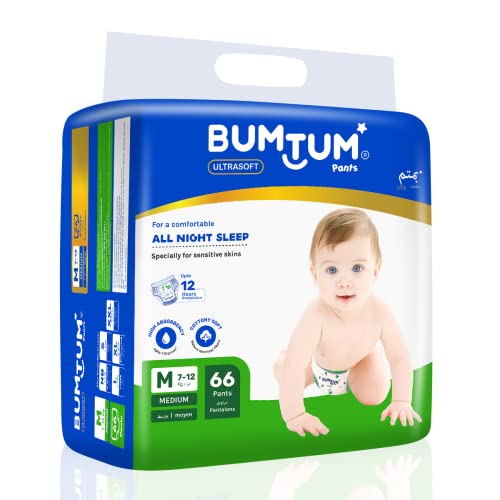 Bumtum Baby Diaper Pants, Medium Size, 66 Count, Double Layer Leakage Protection Infused With Aloe Vera, Cottony Soft High Absorb Technology (Pack of 1)