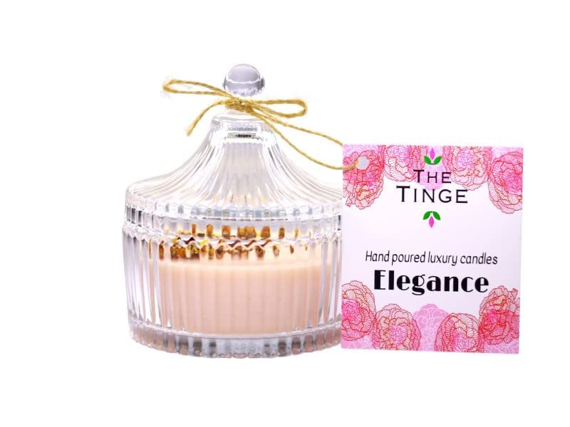 THE TINGE Hand Poured Smokeless Pure Elegance Soy Wax Rose Crystal Glass Jar Candle for Home Living Room Decor Birthday Anniversary Diwali Gifting Scented Candle