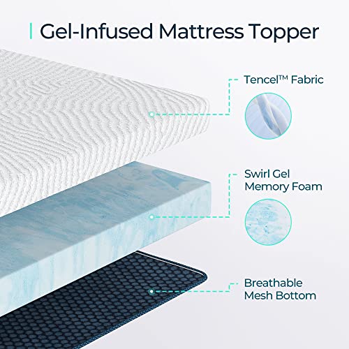 LINSY LIVING 3 Inch Memory Foam Mattress Topper California King, Cooling Gel-Infused Memory Foam, Soft Bed Topper with Tencel™ Cover, CertiPUR-US and Oeko-TEX Certified, CK Size, 84" L * 72" W * 3" H