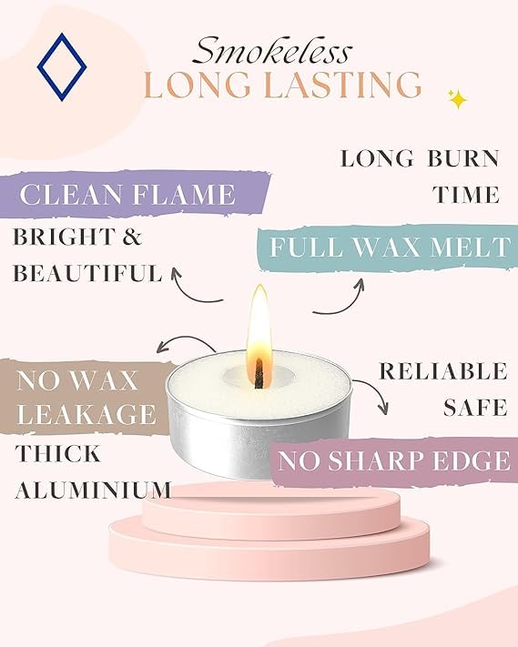 SHOPVILLA Wax Tea Lights Candles - Mini Tealight Long Lasting Candle for Home, Wedding, Party, Dinner Table, Halloween, Christmas and Holiday (Pack of 50 Pcs)