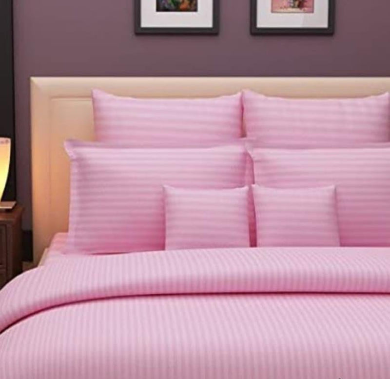 120 TC Cotton King Striped Flat Bedsheet (Pack of 1, Pink) 1