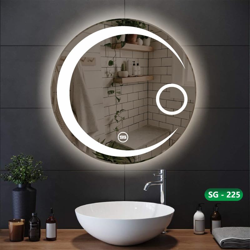 Spark Glass Round LED Sensor Mirror. (LedColour: White, Warm White, & Mix Light) - (Size:24x24 Inch)