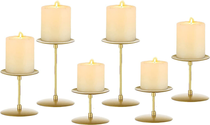 Pillar Candle Holders Candle Plates - Set of 6 Candelabra Candle Stand Iron Plate Minimalism Modern Home Mantel Dinning Table Christmas Decorations Centerpiece for Wedding, Party, Events, Gold