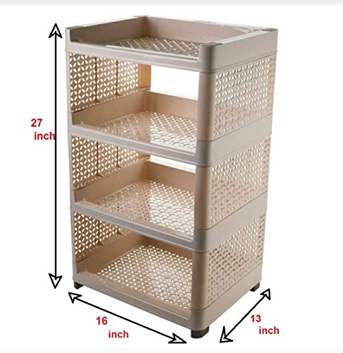 Fruitzy Multi Purpose Plastic Rack 4 Shelfs 4-Layers Fruits Vegetable Storage Household Office Stand Unbreakable Plastic Kitchen Rack (Multicolor), Tiered Shelf