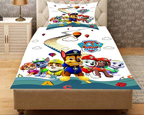 BhaiJi Kids Velvet Single Digital Print, Full HD Cartoon Print, with 1 Pillow Cover, PAW Patrol 3D Print (Multicolour)