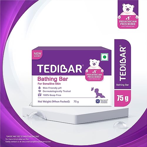 Tedibar Moisturising Baby Bathing Bar 75g(Pack of 1) with Skin Friendly PH|100% Soap Free|Prevents Dryness & Rashes|Dermatologically Tested - By Torrent Pharma