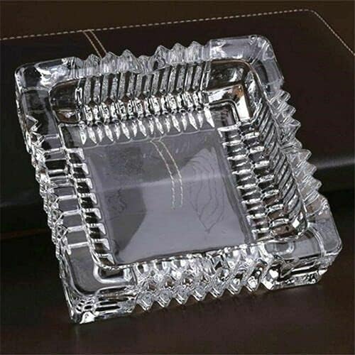 PIRU Square Heavy Glass Crystal Ashtray For Indoor, Ash Trays For Smoking For Home, Ashtray For Cigarette Stylish, Ashtray For Home, Car Ashtray, PACK-1