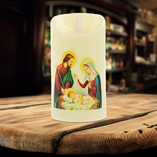 ATORSE® Electronic Candle Flameless Pillar Light Decoration Saint Family