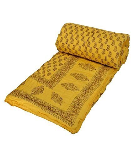 HANUMANT Jaipuri Razai | Organic | Pure Cotton| Sanganeri Print Ac Quilt for All Season Soft, Light Weight Rajasthani Cotton Quilt Single Bed (Yellow Beauty, Double Bed)