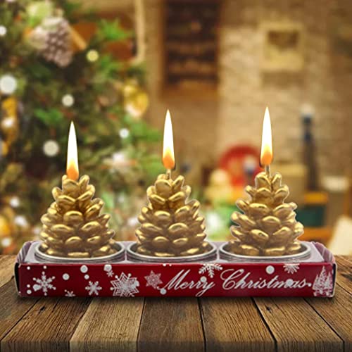 SAZ DEKOR 3X Christmas Candle Set Decorative Tealight for Home Party Pine Cone