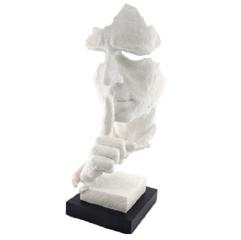 Abstract Sculptures Face Statues, Craftsman Handicrafts,The Thinker Statue/Keep Silence Sculpture (White with Black Base)