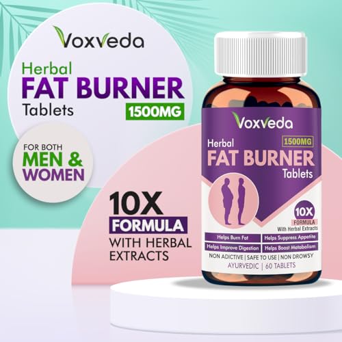 Voxveda's Fat Burner for Men & Women | Herbal Fat Burner Tablets 1500 mg (60 Tablets) | Helps Weight Loss Support with Herbal Extracts - 10X Formula | Helps Burn Fats