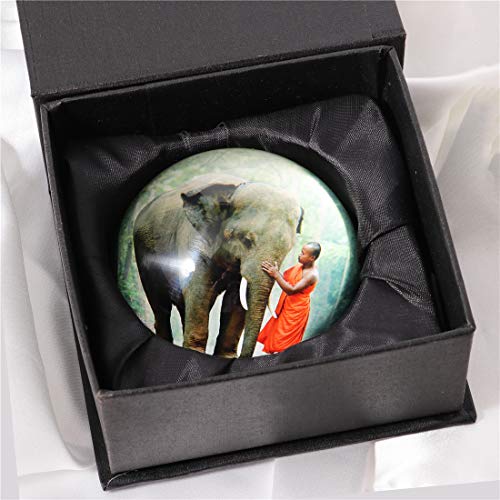 Waltz&F Crystal Elephant and Buddha Paperweight Galss Globe Hemisphere Home Office Table Decoration 2.7''