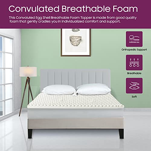 Mayton Convoluted Egg Shell 2-inch Breathable Foam Bed Topper | Makes Mattresses Comfortable and Relaxing, Provides Faster Pain Relief and Provides Orthopedic Beneficial Support, Full, Off-White