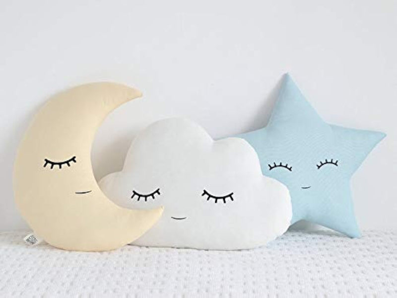 The Purple Tree Cute Cloud Moon Star Cot Cushion (Pack of 3 , 16x16 inch , Velvet) kids cushion , soft toy , soft plush pillow , cot cushion , nursery décor , Baby Cushion