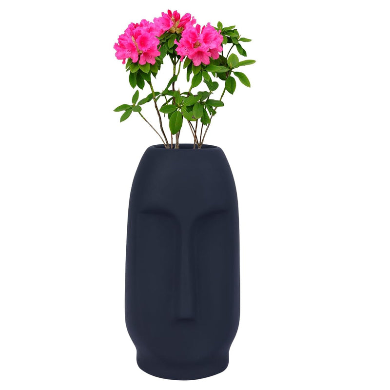 ADVANCE HOME DCOR Ceramic Abstract Face Vase | Ceramic Flower Vase | Matte Finish | Flower Vases for Home Decor | 6 inch (Man Face Vase 1 pcs) (Face Black Vase)