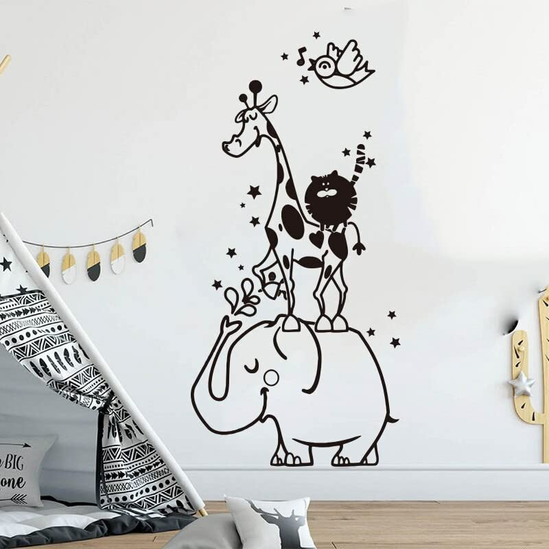 GADGETS WRAP Wall Decal Vinyl Sticker for Home Office Room Decoration Cartoon Elephant Hippo Giraffe Cat Wall Sticker