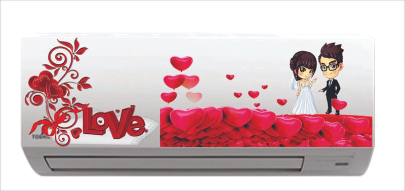 Sticker Cart™ Love Heart Couple Vinyl Botanical Air Conditioner Sticker Desg_31