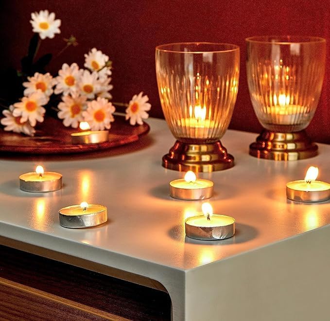 Tamasvini Paraffin Wax Smokeless Candles Perfect for Decoration of Diwali, Christmas, Dinner, Wedding Parties, Church, Spa, Restaurant (White_4 Hours, Set of 150)