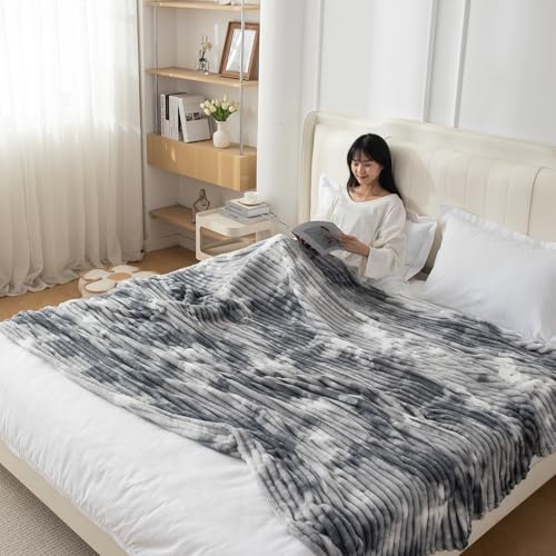 HOKIPO 220 GSM Gradient Flannel AC Throw Blanket Double Bed Queen, 200x230 cm / 6.5x7.5 feet, Grey (AR-5260-GRY)